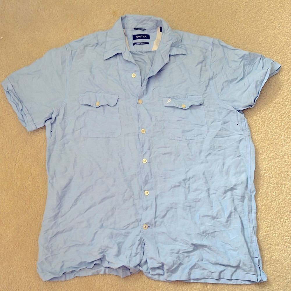 Nautica linen blend men’s button down shirt Large